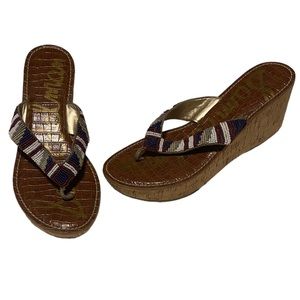 Sam Edelman Rosa Platform Beaded Sandals Cork Wedge Size 9M Summer Beach Comfort